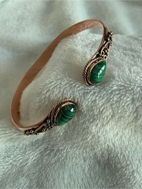 Malachite Copper Cuff Bracelet Southwestern Boho Statement NWOT